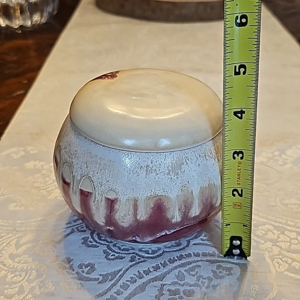 Pine Eddy Ceramic Handmade Burgundy & Cream Butter Crock/Bell